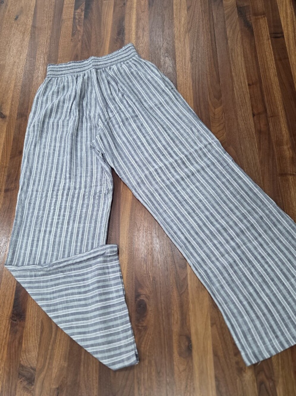 Evereve Sophia Striped Wide-Leg Linen Blend Pants Smocked Waist Pockets Medium